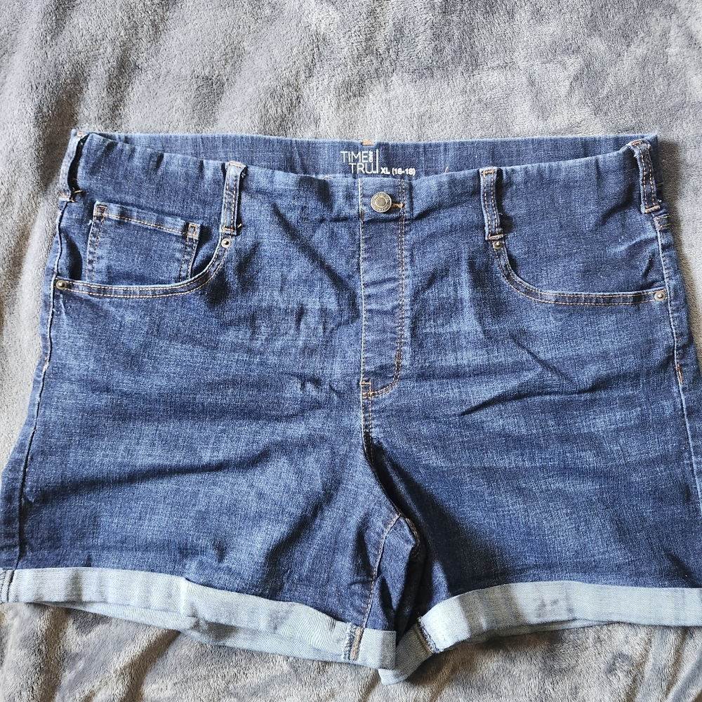 Time and Tru Blue Denim Cuffed Jean Shorts